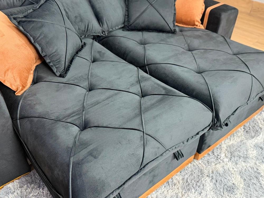 Sofá Retrátil Reclinável Pleno 2.30m - Preto Veludo - Imagem 6
