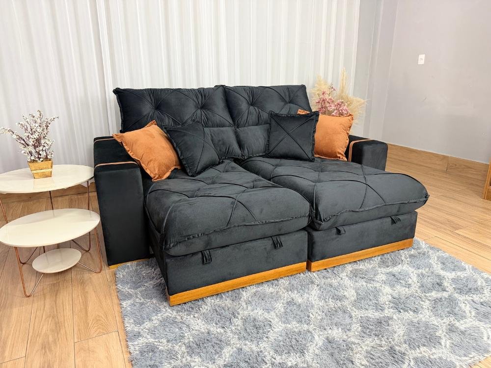 Sofá Retrátil Reclinável Pleno 2.30m - Preto Veludo