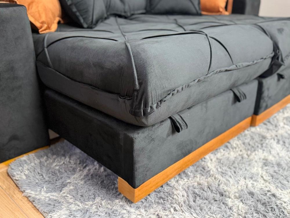 Sofá Retrátil Reclinável Pleno 2.30m - Preto Veludo - Imagem 5