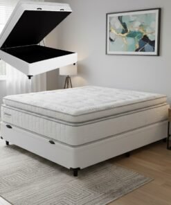 Colchão Casal New Freedom D33 + Base Box Baú Corino Branco – ORTOBOM + ALTO NÍVEL CAMAS E COLCHÕES