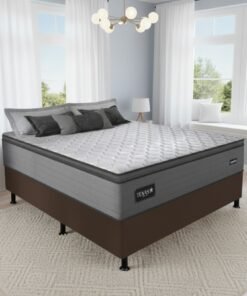 Colchão Casal Texas D28 + Base Box Simples Corino Marrom – GAZIN COLCHÕES + ALTO NÍVEL CAMAS E COLCHÕES