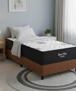 Colchão Solteiro Star Plus D26 + Base Box Simples Corino Marrom – INOVAFLEX + BIOSTAR