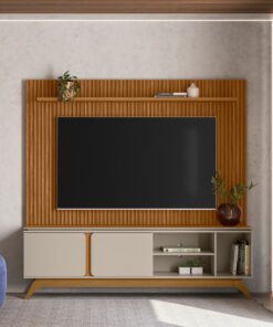 Painel até 75″ Gênova 2.0 Nature + Rack Istambul Nature/Off White – LINEA BRASIL