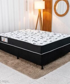 Box Casal Sued Preto + Colchão Casal Santé 138x188x57 100% Espuma D33 - Nosso Sonho | Suporta até 240kg