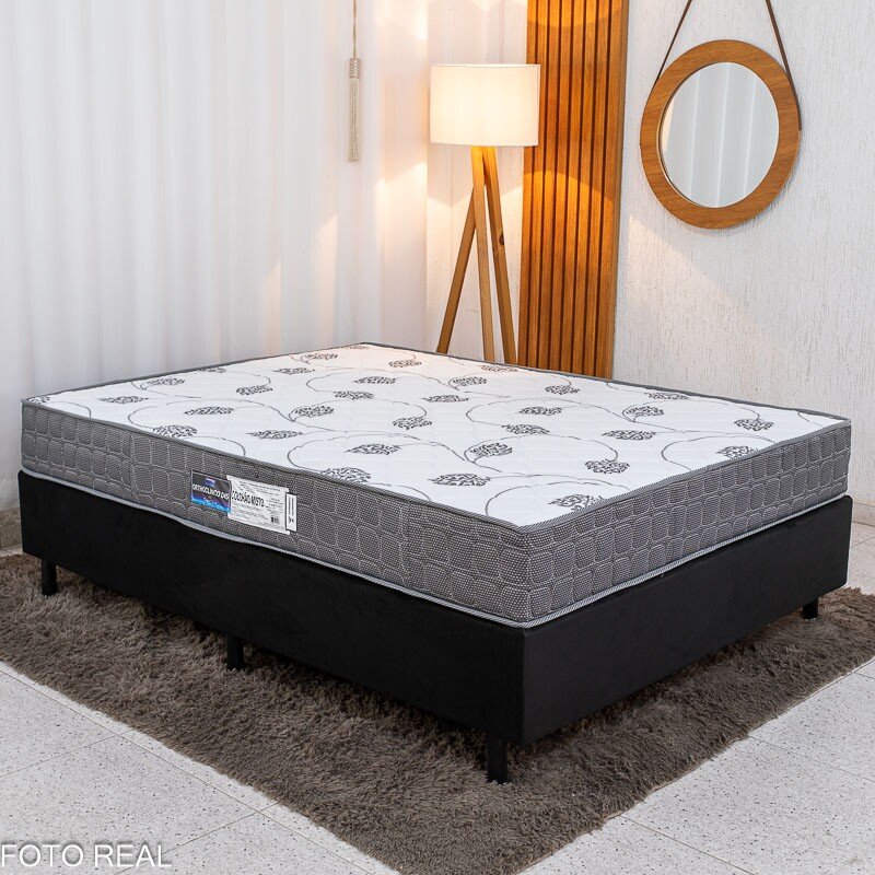 Box Casal Sued Preto Ortobel + Colchão Casal Orthoclínico 138x188x51 Ortopédico D45 - Orthoprime | Suporta até 240kg