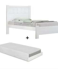 Cama Solteiro Primícia Branco 100% MDF D Doro + Cama Auxiliar Barcelona Branco Tebarrot