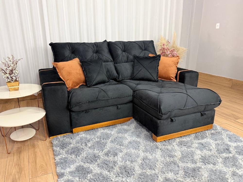 Sofá Retrátil Reclinável Pleno 2.30m - Preto Veludo - Imagem 3