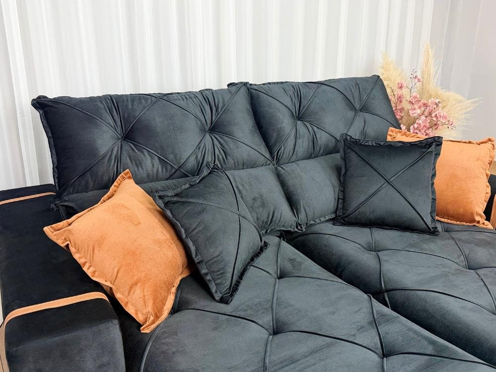 Sofá Retrátil Reclinável Pleno 2.30m - Preto Veludo - Imagem 4