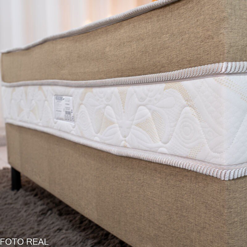 Cama Box Casal Sonho Bom Premium Ortopédica D33 138x188x62 - Nosso Sonho + Painel Cabeceira Leticia Veludo Bege | Suporta até 250kg - Imagem 5