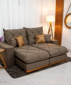 Sofá Retrátil Reclinável Malibu 2.10m Linho Marrom 1007 - D33 e Molas Ensacadas