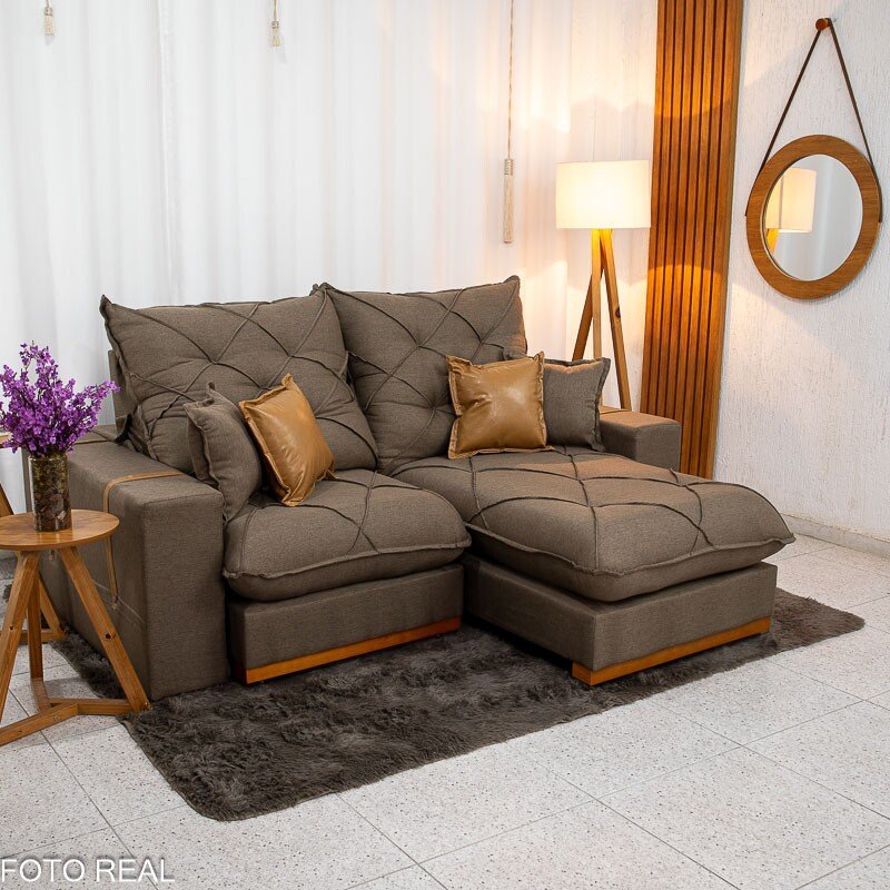 Sofá Retrátil Reclinável Malibu 2.10m Linho Marrom 1007 - D33 e Molas Ensacadas - Imagem 2
