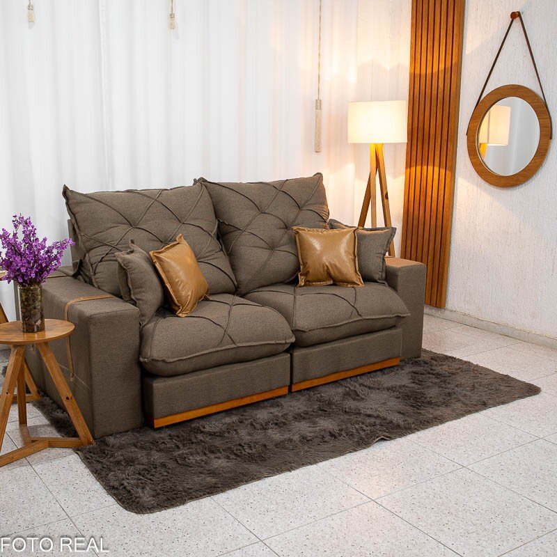 Sofá Retrátil Reclinável Malibu 2.10m Linho Marrom 1007 - D33 e Molas Ensacadas - Imagem 3