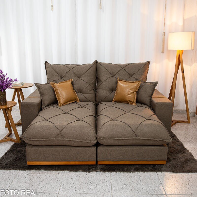 Sofá Retrátil Reclinável Malibu 2.10m Linho Marrom 1007 - D33 e Molas Ensacadas - Imagem 4