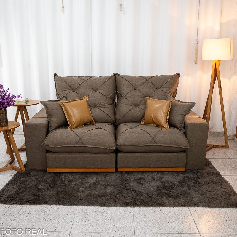 Sofá Retrátil Reclinável Malibu 2.10m Linho Marrom 1007 - D33 e Molas Ensacadas - Imagem 5