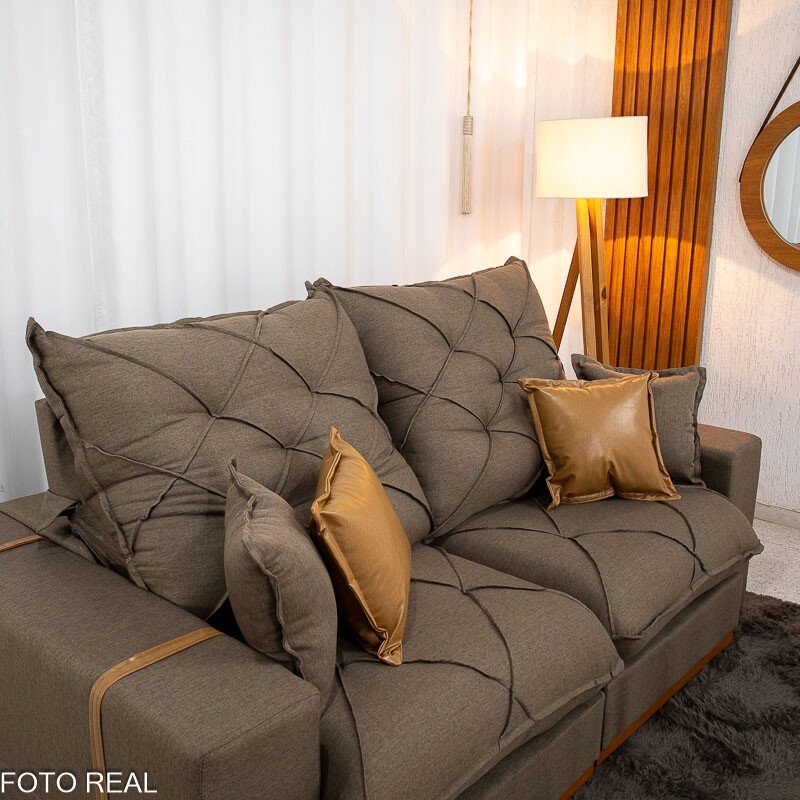 Sofá Retrátil Reclinável Malibu 2.10m Linho Marrom 1007 - D33 e Molas Ensacadas - Imagem 7
