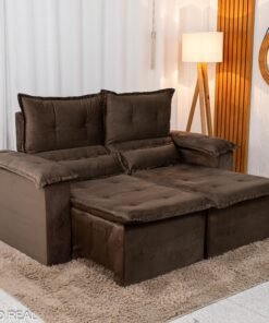 Sofá Retrátil Reclinável Nicole Veludo Marrom A17 Larg. 1.80m - Sem Caixa