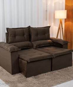 Sofá Retrátil Reclinável Nicole 1.80m Veludo Marrom A17 S/Rineiras