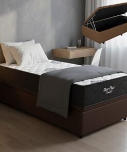 Colchão Solteiro Star Plus D26 + Base Box Baú Corino Marrom – INOVAFLEX + ALTO NÍVEL CAMAS E COLCHÕES