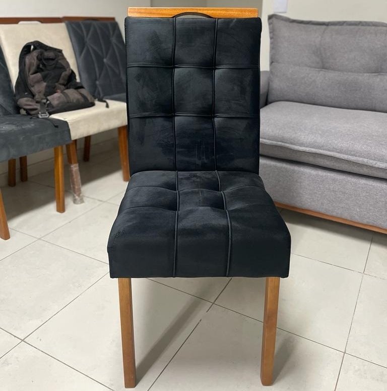 Mesa Salinas 100 (Tampo Dakota s/ vidro) Cinamomo com 4 Cadeiras Sophia Veludo Preto – CEL MÓVEIS + WM DECOR - Imagem 2