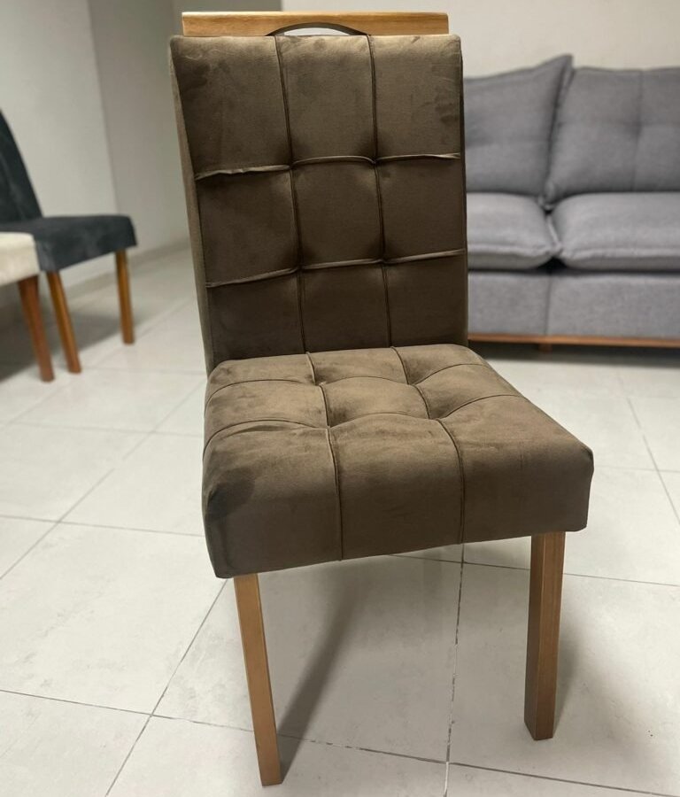 Mesa Salinas 120 (Tampo Londres s/ vidro) Cinamomo com 4 Cadeiras Sophia (Londres) Veludo Marrom – CEL MÓVEIS + WM DECOR - Imagem 2