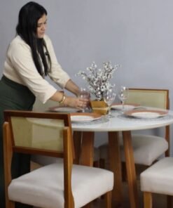Mesa de Jantar Bali circular 1.10×1.10Com 4 Cadeiras Grécia – Cinamomo/Off White