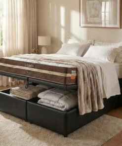 Colchão Queen Lisboa D28 + Base Box Baú Corino Preto – ECOTEC + ALTO NÍVEL CAMAS E COLCHÕES