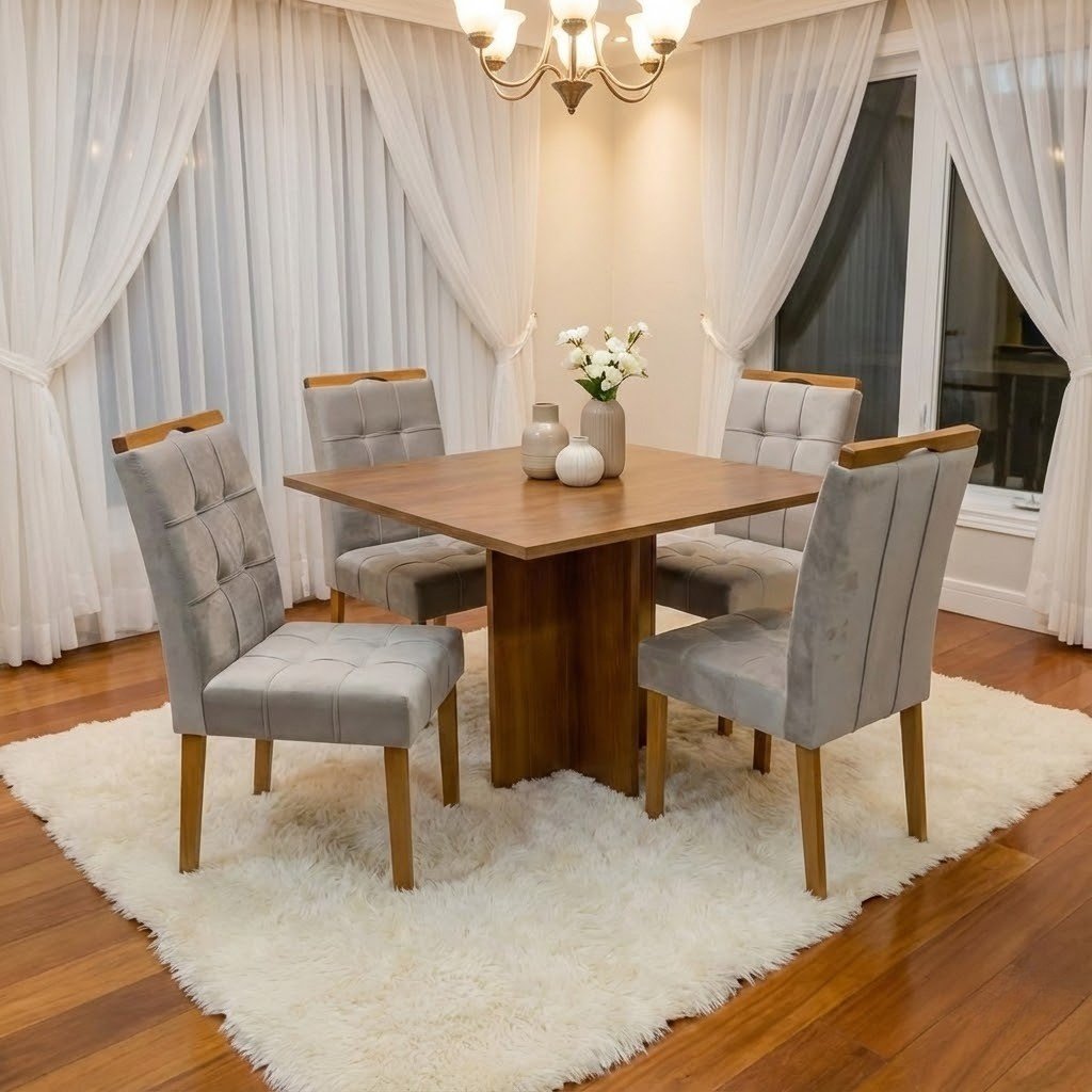 Mesa Salinas 120 (Tampo Londres s/ vidro) Cinamomo com 4 Cadeiras Sophia (Londres) Veludo Bege – CEL MÓVEIS + WM DECOR - Imagem 3