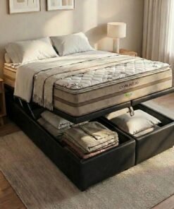 Colchão Queen Dom Helio VX D28 + Base Box Baú Corino Preto – ECOTEC + ALTO NÍVEL CAMAS E COLCHÕES