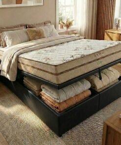 Colchão Queen Toronto D28 + Base Box Baú Corino Preto – ECOTEC + ALTO NÍVEL CAMAS E COLCHÕES