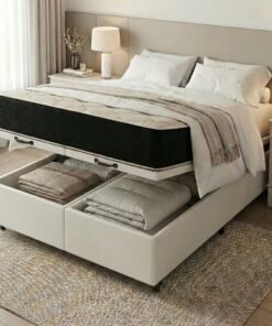 Colchão Queen Premium D45 + Base Box Baú Corino Branco – ECOTEC + ALTO NÍVEL CAMAS E COLCHÕES