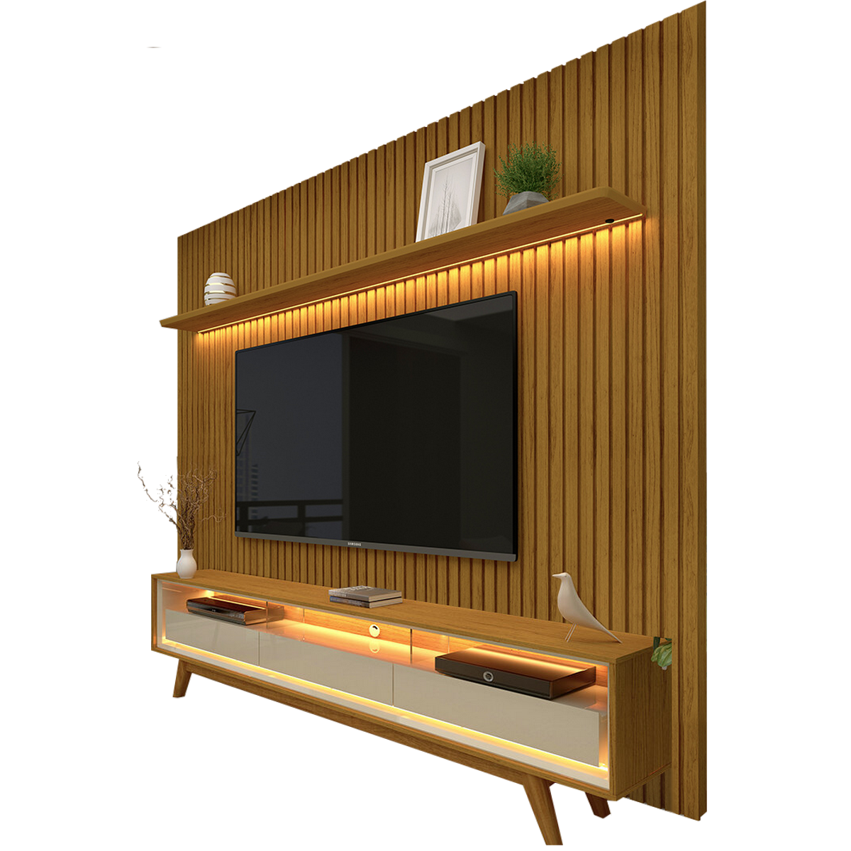 Painel até 85″ Nobre 230 Naturale + Rack Requinte 212 Naturale/Off White – GELIUS - Imagem 2