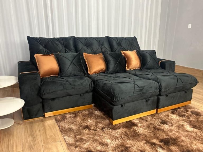Sofá Retrátil Reclinável Pleno 3 Módulos 3.20m - Preto Veludo - Imagem 2