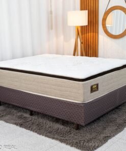 Box Casal Universal Marrom Bordado + Colchão Casal Twins 138x188x71 Molas BlueWave - Gazin | Suporta até 290kg