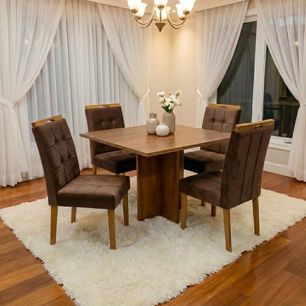 Mesa Salinas 120 (Tampo Londres s/ vidro) Cinamomo com 4 Cadeiras Sophia (Londres) Veludo Marrom – CEL MÓVEIS + WM DECOR - Imagem 3
