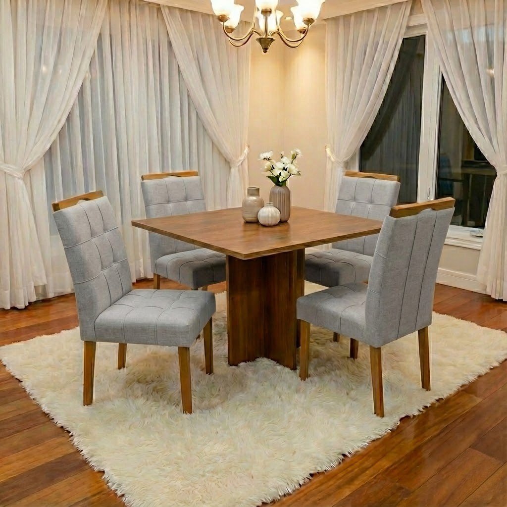 Mesa Salinas 120 (Tampo Londres s/ vidro) Cinamomo com 4 Cadeiras Sophia (Londres) Linho Prata 206 – CEL MÓVEIS + WM DECOR - Imagem 3