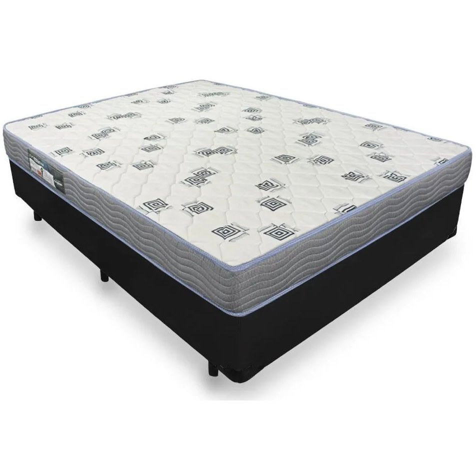 Colchão Casal Light D33 + Base Box Simples Corino Preto - ORTOBOM + BIOSTAR
