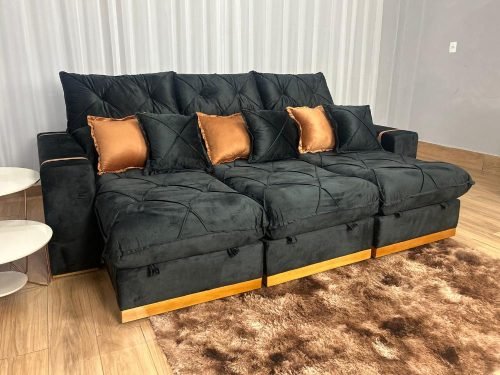 Sofá Retrátil Reclinável Pleno 3 Módulos 3.20m - Preto Veludo
