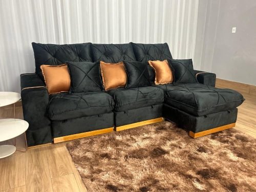 Sofá Retrátil Reclinável Pleno 3 Módulos 3.20m - Preto Veludo - Imagem 3
