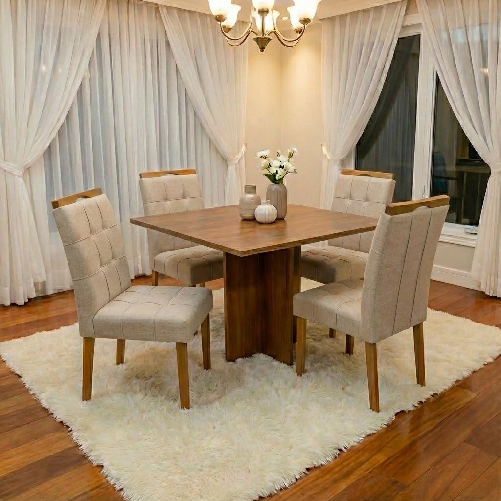 Mesa Salinas 120 (Tampo Londres s/ vidro) Cinamomo com 4 Cadeiras Sophia Linho (Londres) Bege 200 – CEL MÓVEIS + WM DECOR - Imagem 3