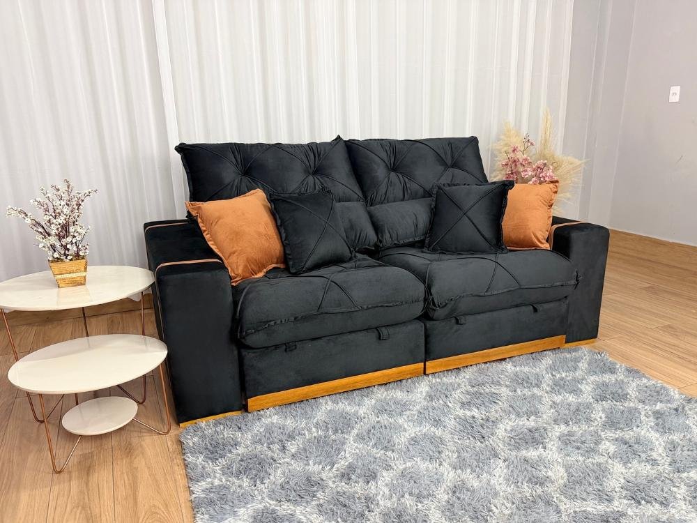 Sofá Retrátil Reclinável Pleno 2.50 - Preto Veludo - Imagem 2