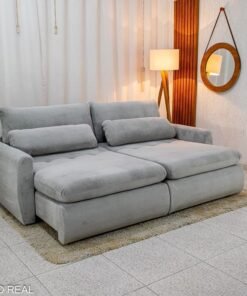 Sofá Retrátil Amaranto Premium 2.30m Veludo Plush Prata - Sem Caixa
