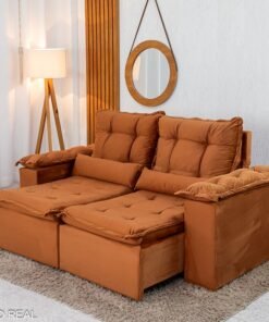 Sofá Retrátil Reclinável Grécia Veludo Terracota Larg. 2.00m - Sem Caixa