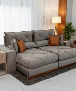 Sofá Retrátil Reclinável Gran Bello 2.30m Veludo Capuccino - Molas Ensacadas