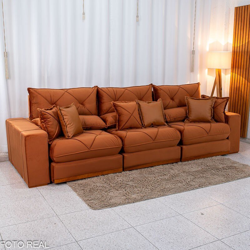 Sofá Retrátil Reclinável Gran Bello 3.20m Veludo Terracota 24 - Molas Ensacadas - Imagem 3