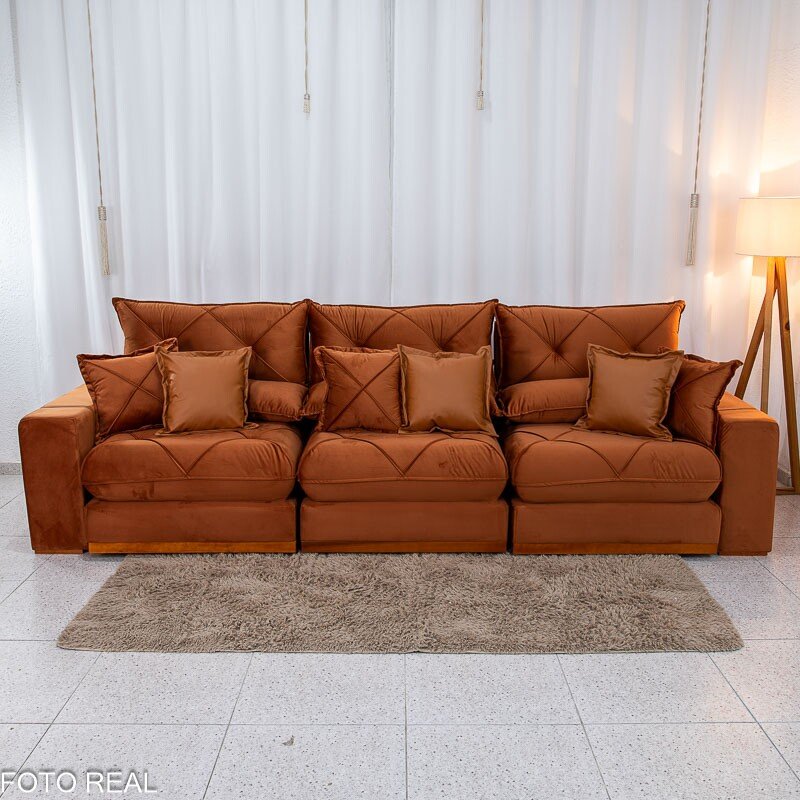 Sofá Retrátil Reclinável Gran Bello 3.20m Veludo Terracota 24 - Molas Ensacadas - Imagem 6