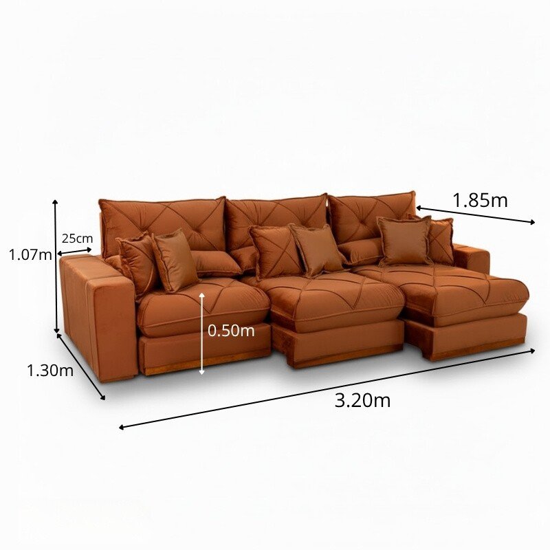 Sofá Retrátil Reclinável Gran Bello 3.20m Veludo Terracota 24 - Molas Ensacadas - Imagem 2