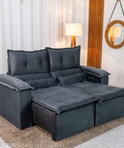 Sofá Retrátil e Reclinável Nicole 1.80m Veludo Grafite A15 - Sem Caixa