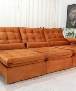 Sofá Retrátil Reclinável Emanuelly Veludo Terracota 24 Larg. 3.20m - D28 Soft
