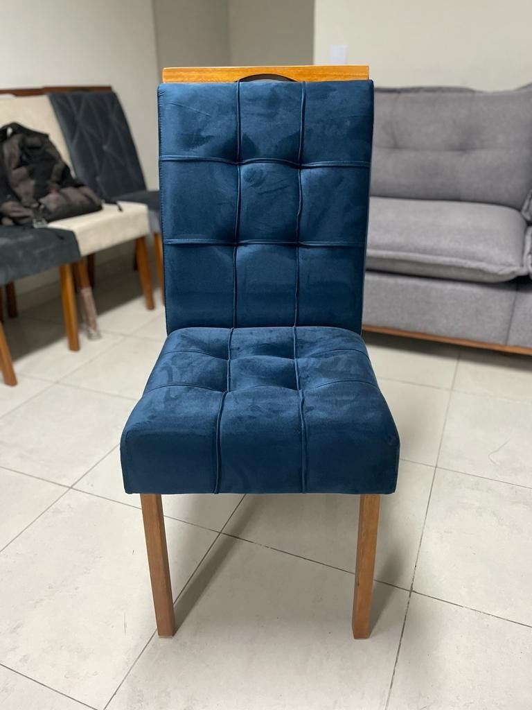 Mesa Salinas 100 (Tampo Dakota s/ vidro) Cinamomo com 4 Cadeiras Sophia Veludo Azul – CEL MÓVEIS + WM DECOR - Imagem 2