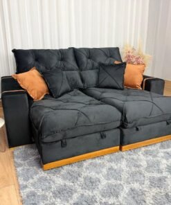 Sofá Retrátil Reclinável Pleno 2.10m - Preto Veludo